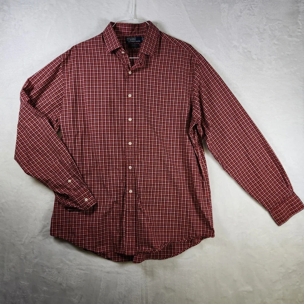 Polo‎ Ralph Lauren Regent Custom Fit Red Plaid Long Sleeve Shirt XXL